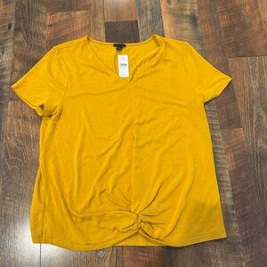 Ann Taylor Mustard Yellow V-Neck Women's Top